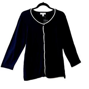 NWT Kim Rogers Med Cotton Cardigan Sweater Button Front Scoop Neck Blue White